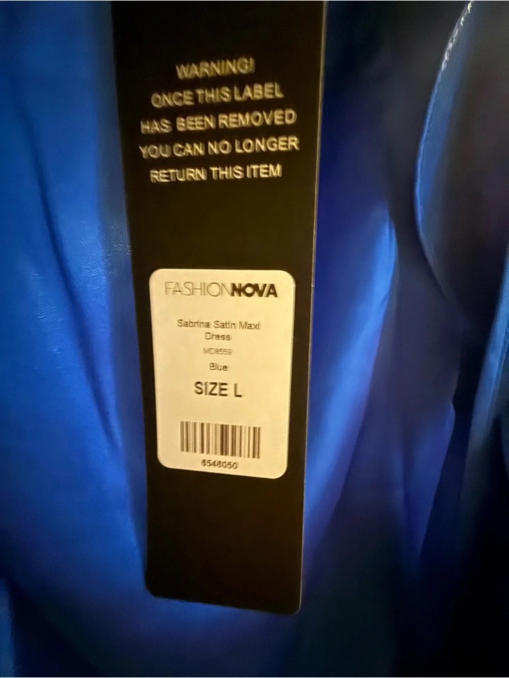 NEW WITH TAG! Fashion Nova Size Large L Satin Cobalt Blue Maxi Dress lot6413* - Picture 4 of 4